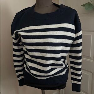 LOFT Navy and White Striped Crew Neck Sweater